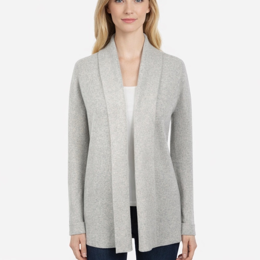 Max Studio 100% Cashmere Open Cardigan Sweater Check Print Beige Cozy Size XS